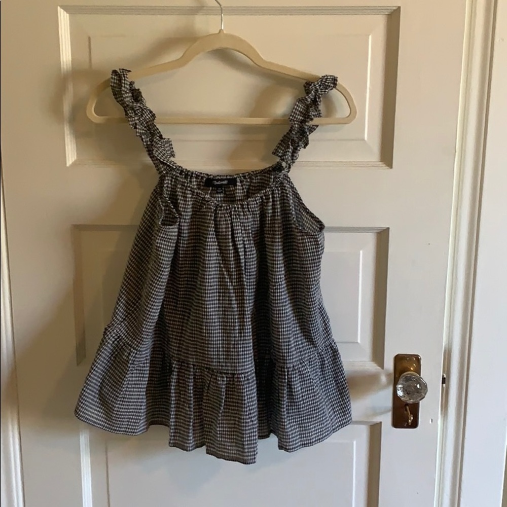 Madewell ruffle-strap tank in mini gingham NWT